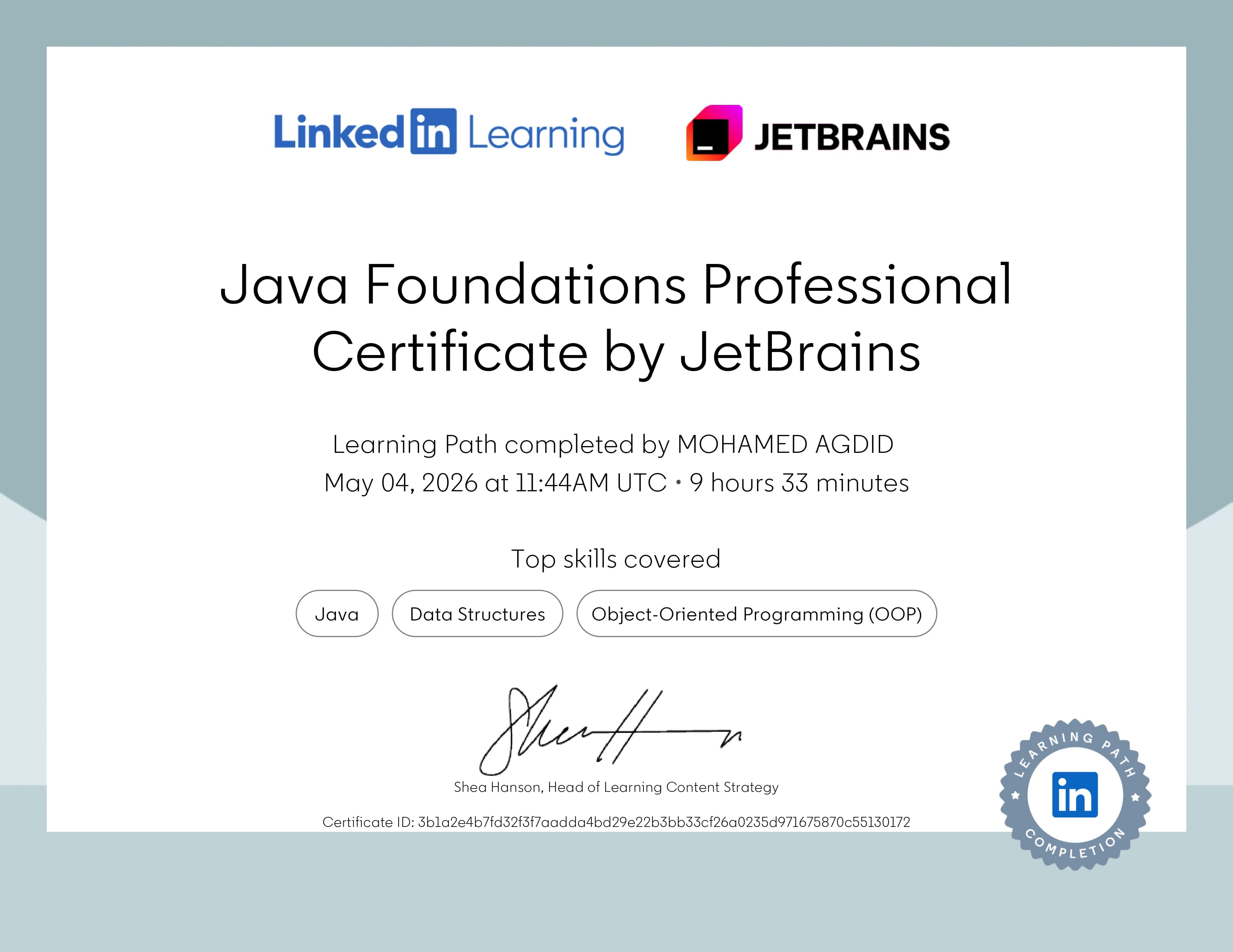Java Foundations Professional Certificate by JetBrains