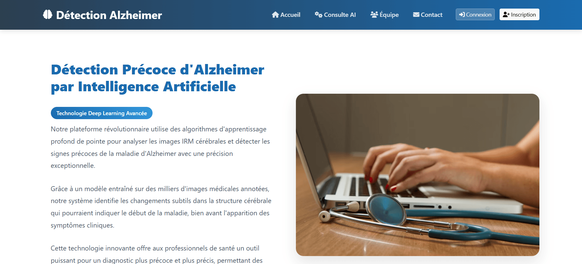 AI-Powered Alzheimer's Detection: Application home page