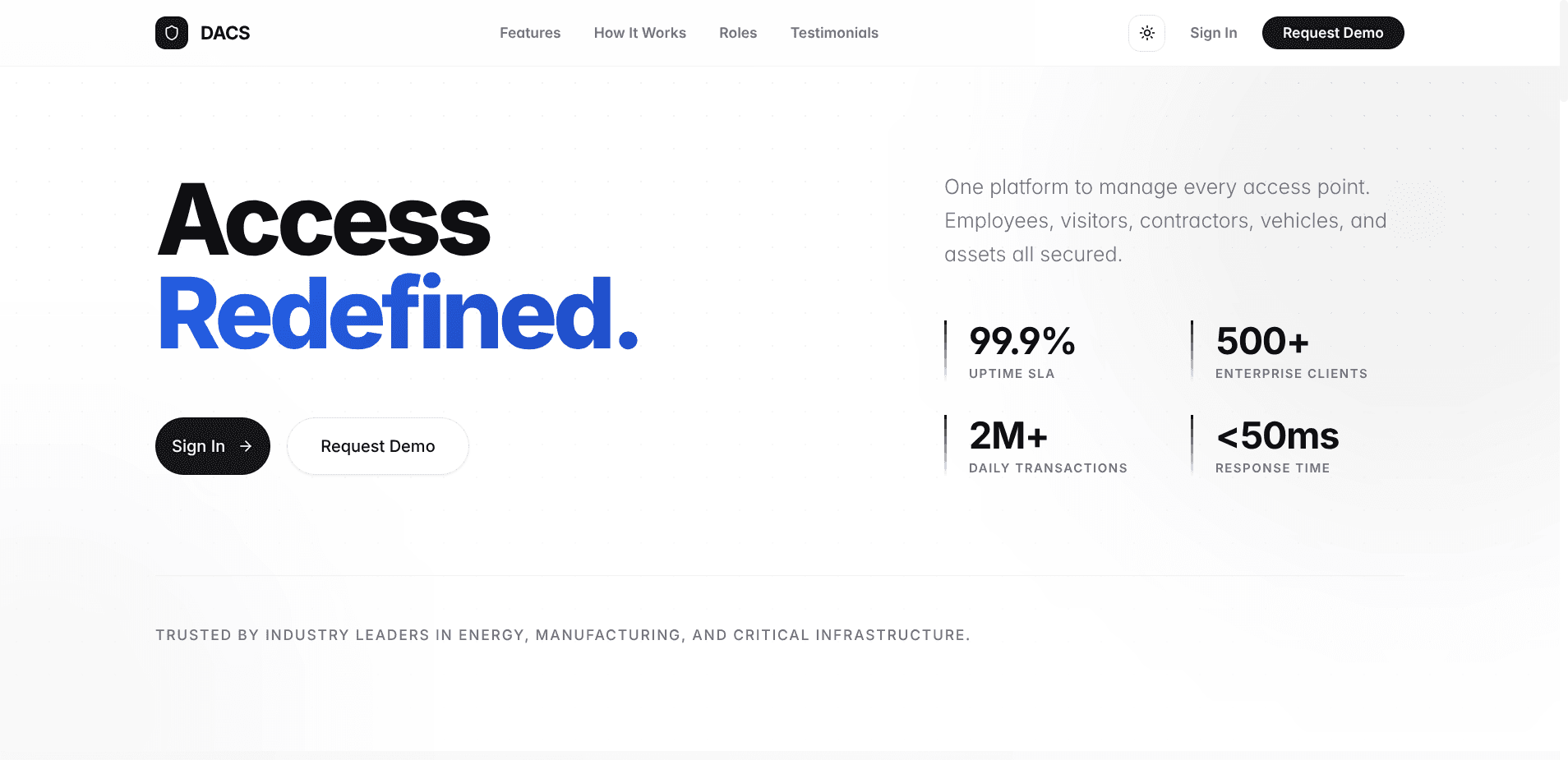 DACS System: DACS access-control dashboard