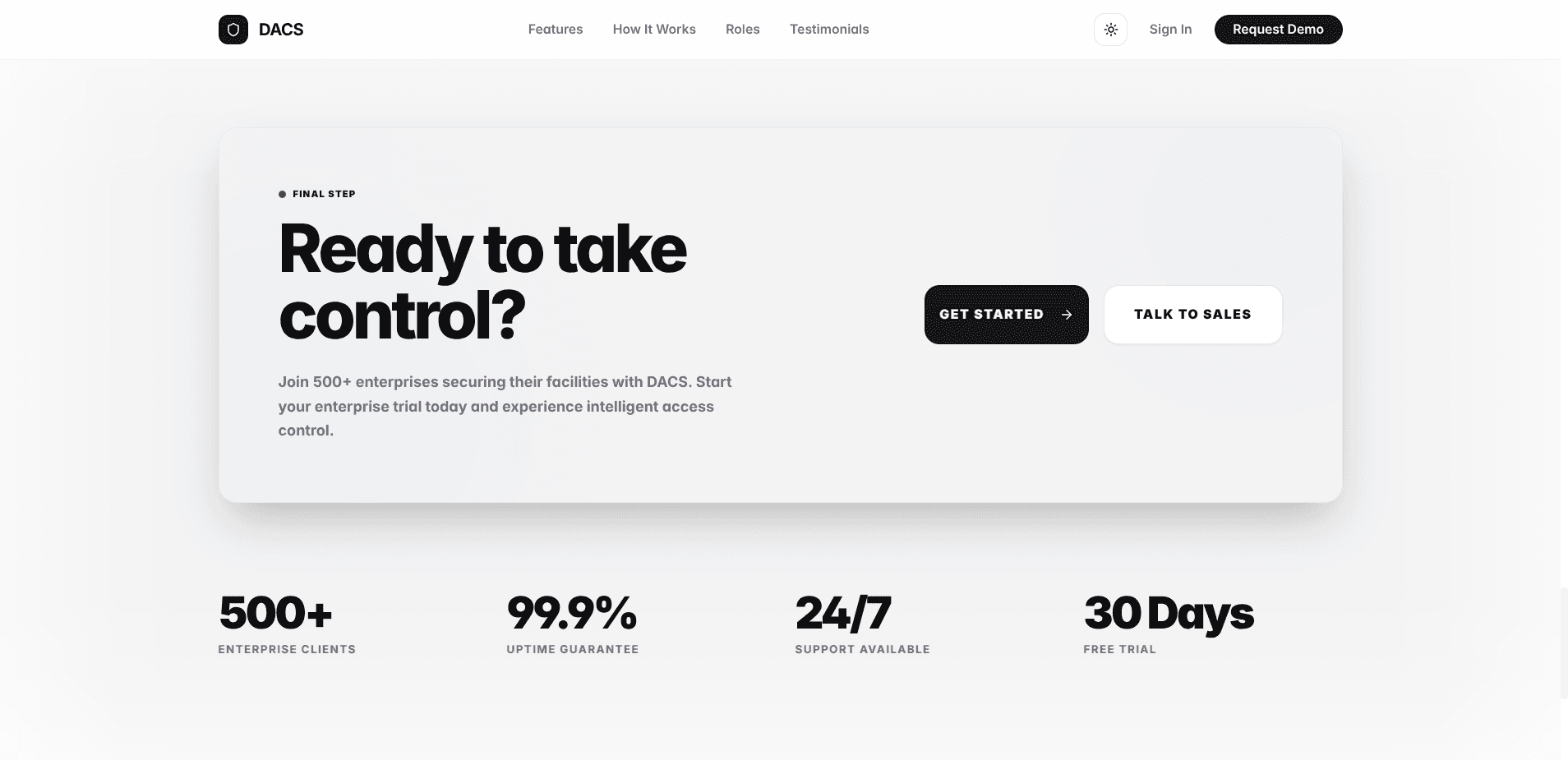 DACS call-to-action screen