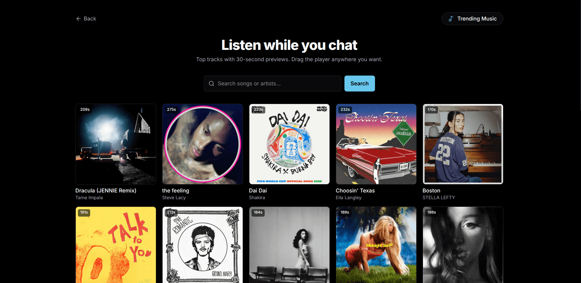Music player shown while waiting for a chat match