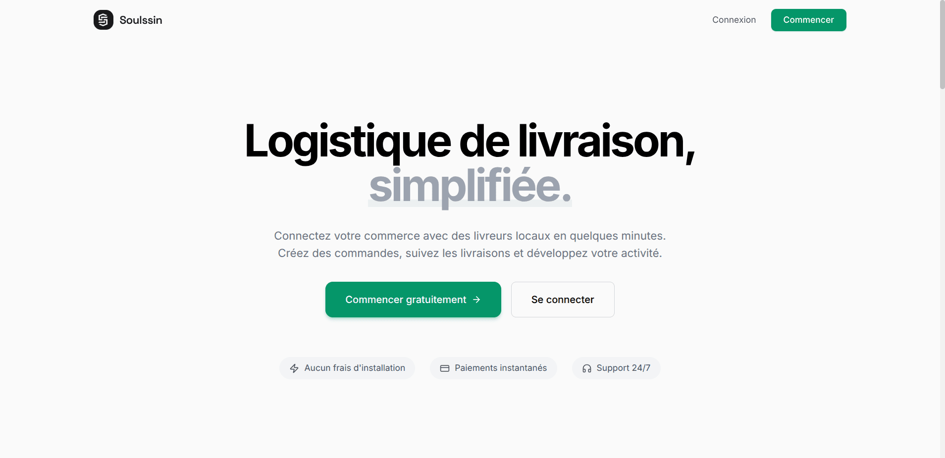 Soulssin: Soulssin delivery logistics landing page